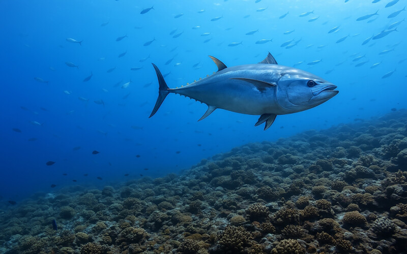 A bluefin tuna swimming