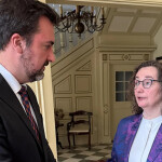 Faroe Islands Minister of Social Affairs and Culture Sirið Stenberg (right) talking with Brazilian Deputy Minister of Trade and International Affairs Luis Rua