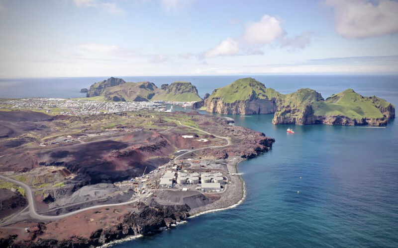 Aerial view of Laxey's Westman Islands salmon farm