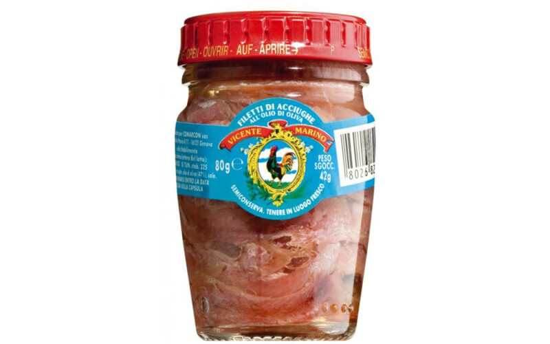 A jar of Vicente Marino brand Anchovy Fillets in Olive Oil