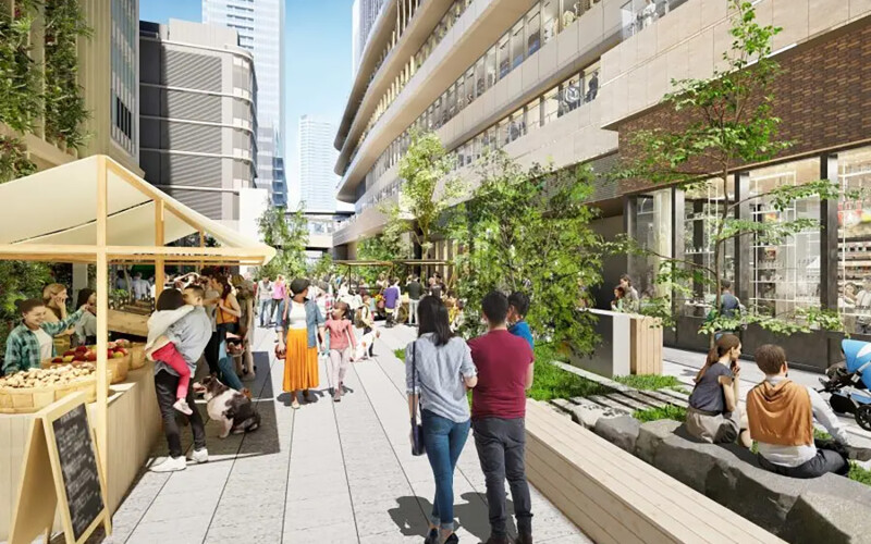 Renderings of the NEWoMan Takanawa shopping mall in Tokyo