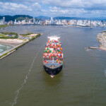 A cargo ship in a Brazilian port
