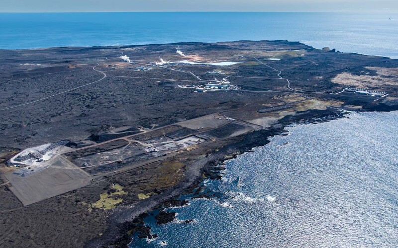 An aerial photo of the progress Samherji has made on its land-based salmon farm in Reykjanes