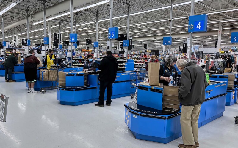 The checkout aisles at a Walmart