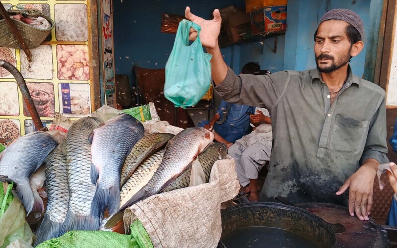 A Pakistani fish vendor