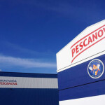 Two blue buildings owned by Nueva Pescanova