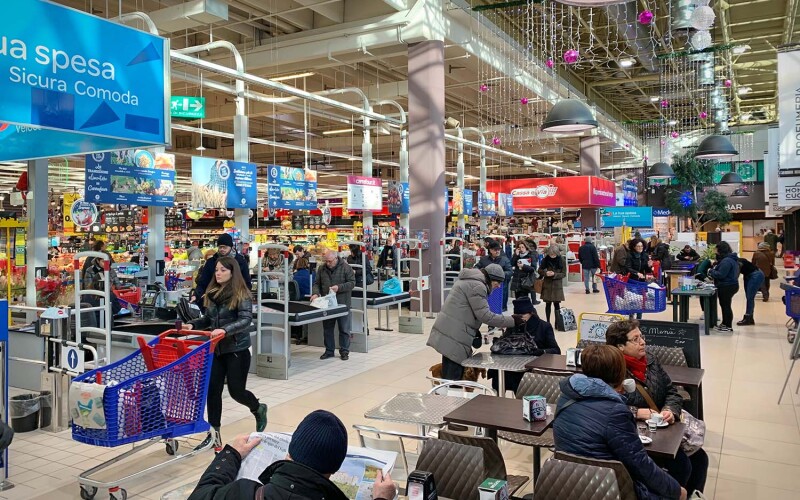 The interior of a Carrefour in Turin, Italy