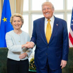 European Commission President Ursula von der Leyen shaking hands with U.S. President Donald Trump