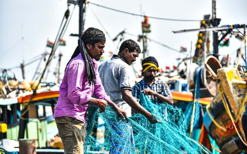Indian fishermen off the coast of Chennai