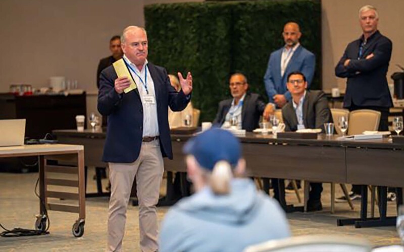 Fortune Fish & Gourmet CEO Sean O’Scannlain speaking at the 2025 NBA Summer League in Las Vegas, Nevada, U.S.A.