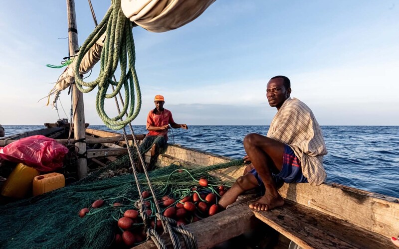 Tanzanian fishermen off the coast of the nation's capital Dar es Salaam