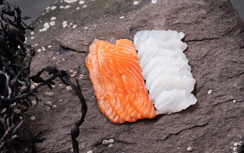 Norcod's Snow Cod next to sushi-grade farmed salmon