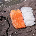 Norcod's Snow Cod next to sushi-grade farmed salmon