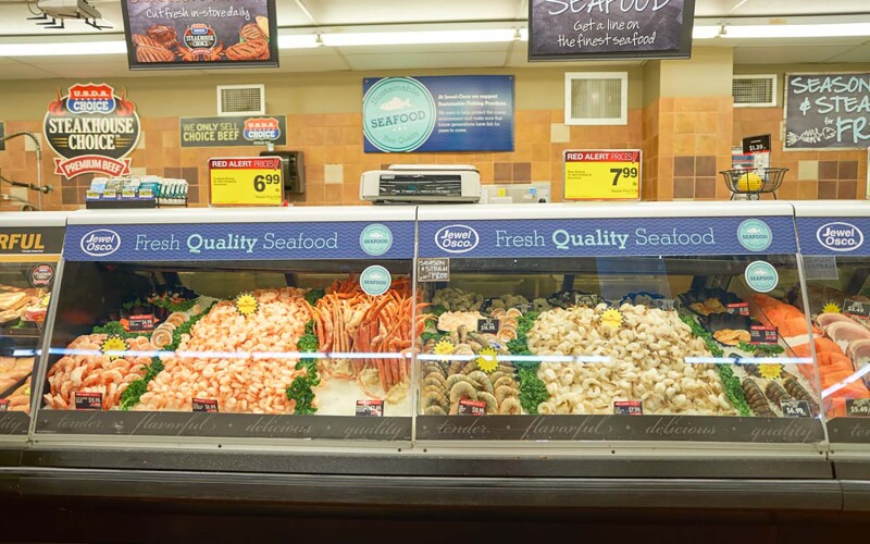 A fresh seafood counter at a Jewel-Osco store in Chicago, Illinois, U.S.A.
