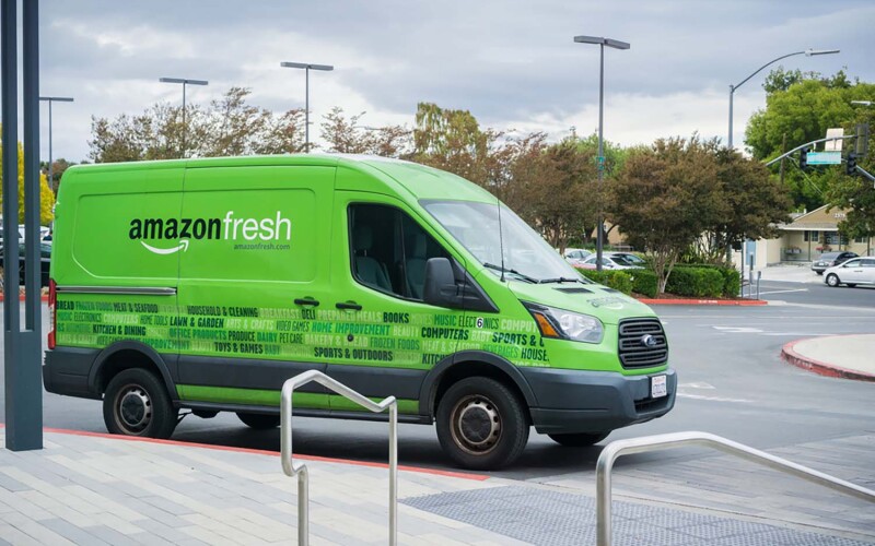 An Amazon Fresh delivery car in San Francisco, California