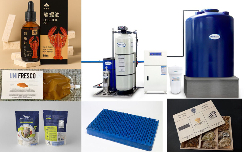 A collage of different products that will be displayed at Seafood Expo Asia