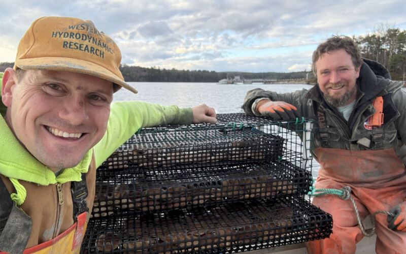Jon Steuber and Charlie Walsh posing with the Maine Scallop Pot