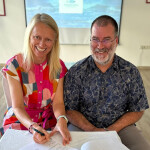 MarinTrust Executive Chair Libby Woodhatch and SFP Deputy Division Director Dave Martin signing the MoU