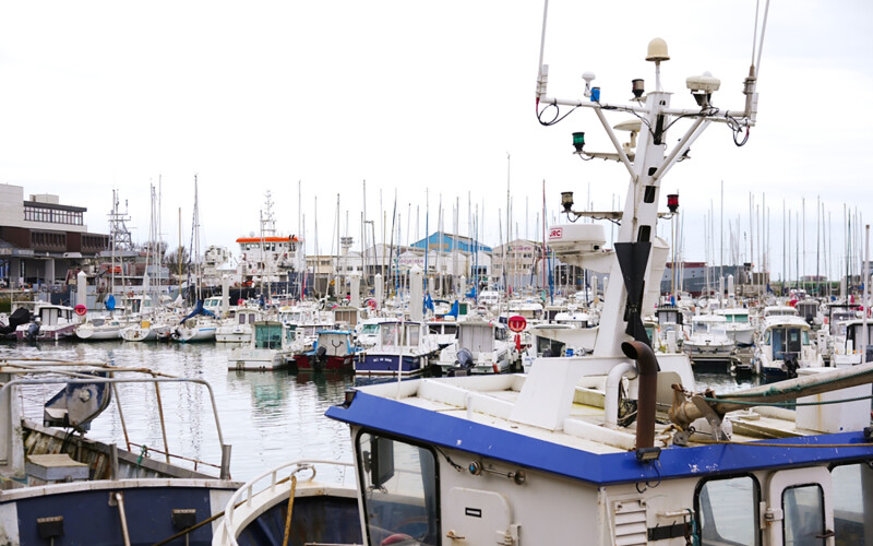 Fishing vessels docked at the port of Boulogne-sur-Mer, France