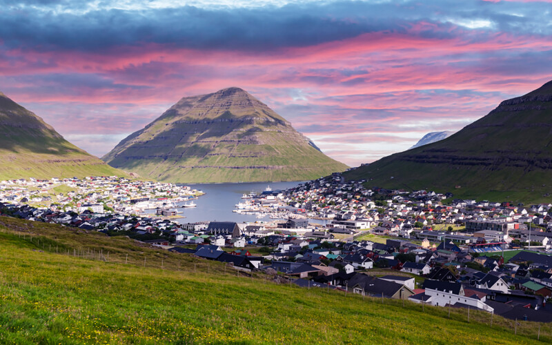 The town of Klaksvík on the island of Borðoy in the Faroe Islands