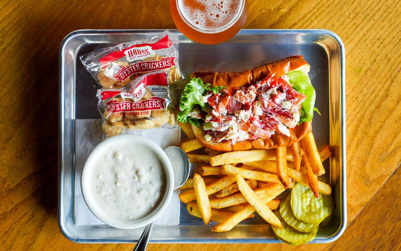 A lobster roll on a tray