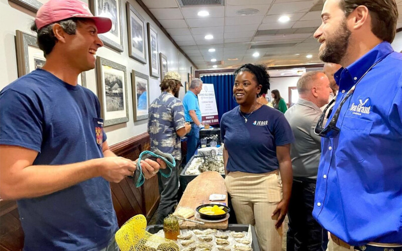 Farmer Nathan Herring, JEDCO's Anthea Smith, and Louisiana Sea Grant's Wood Oglesby