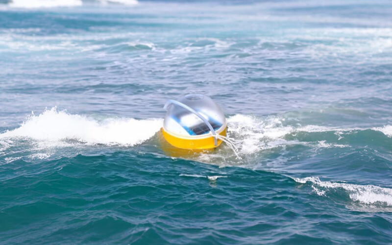 A Satlink buoy floating in the ocean