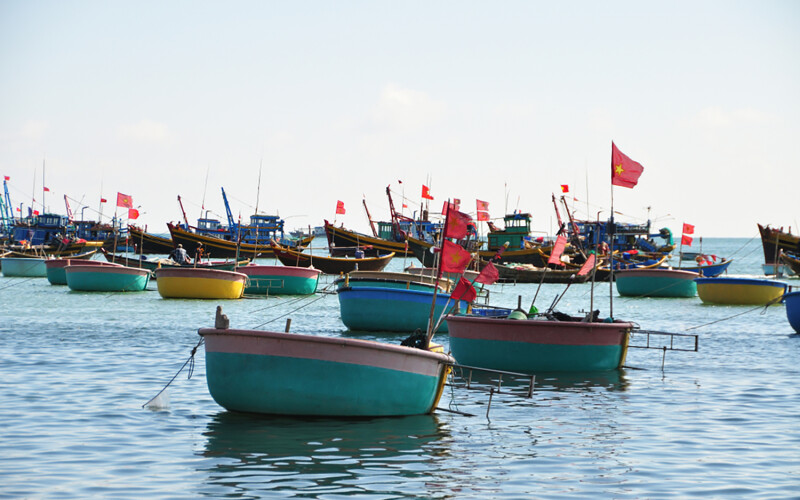 Vietnamese fishing boats in the water
