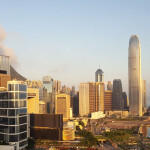 The Hong Kong skyline at sunrise