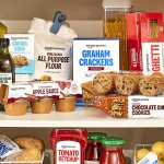 A shelf with Amazon Grocery branded goods