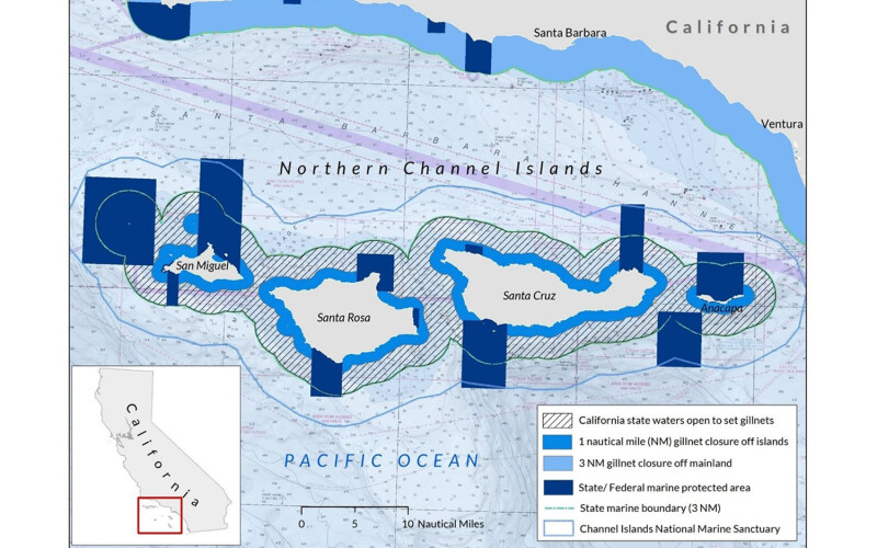 A map of the Channel Islands showing where gillnets were still allowed