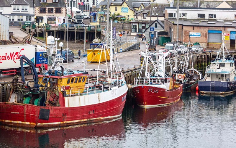 A harbor with fishing boats in Scotland