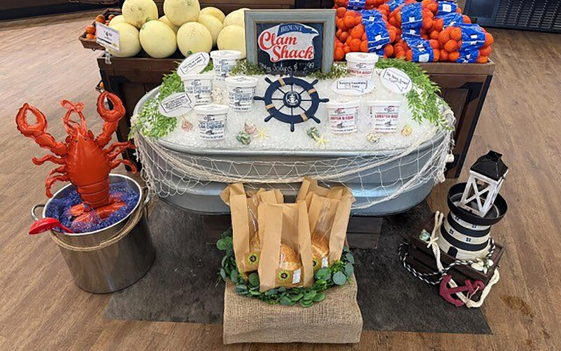 Blount Fine Foods' Clam Shack line on display at a grocery store