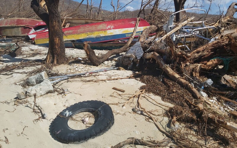 A damaged fishing boat after Hurricane Melissa blew through Jamaica