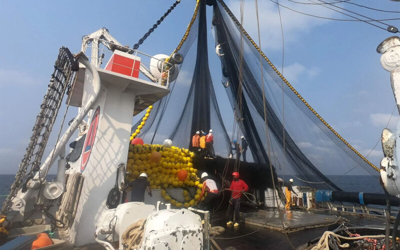 A tuna-fishing vessel in the Atlantic Ocean