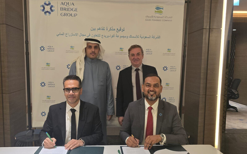Saudi Fisheries Company and Aqua Bridge signing the MoU back in January