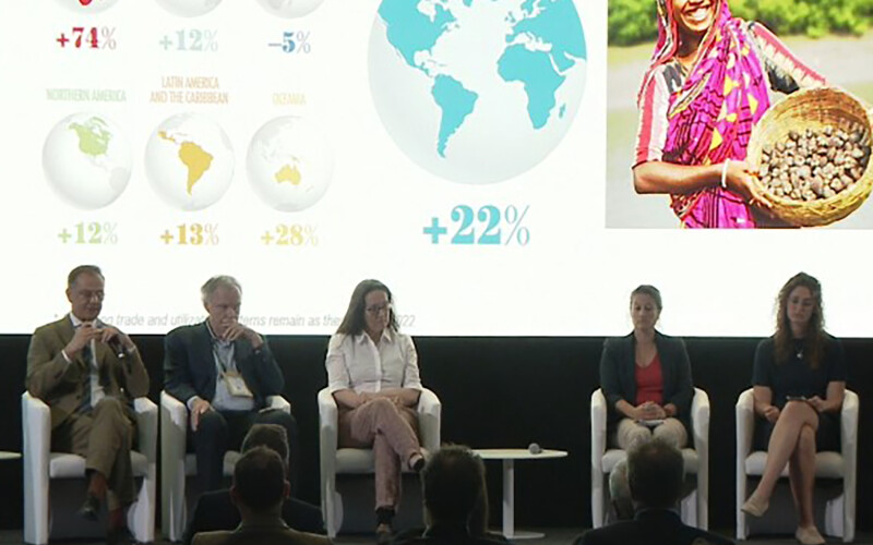 Panelists discussing climate change's effects on the global seafood industry at the 2025 Seafood Expo Global