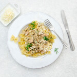 Hailia pulled rainbow trout over pasta