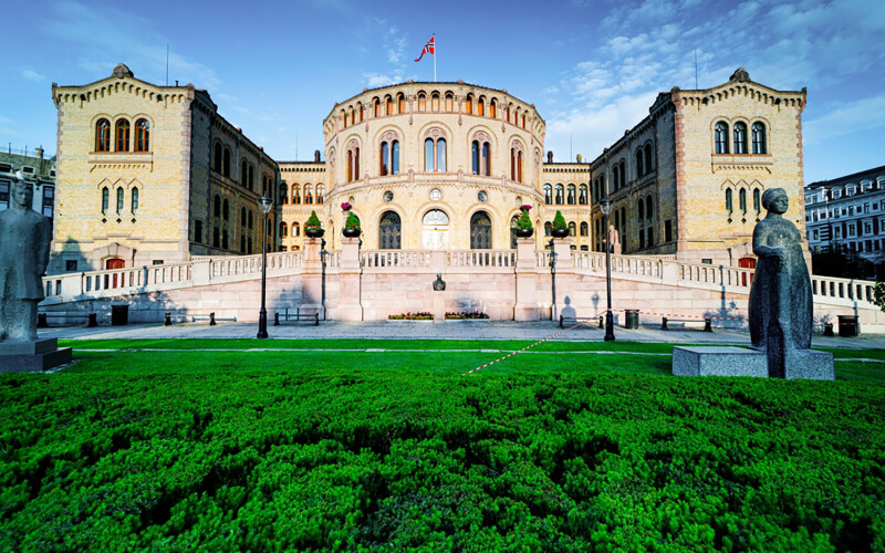 The Norwegian Parliament building in Oslo, Norway