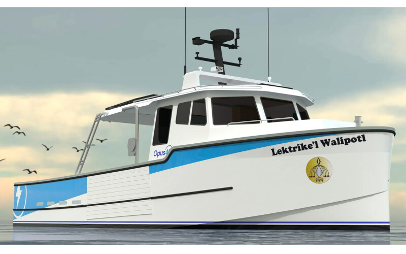 A rendering of an electric lobster vessel