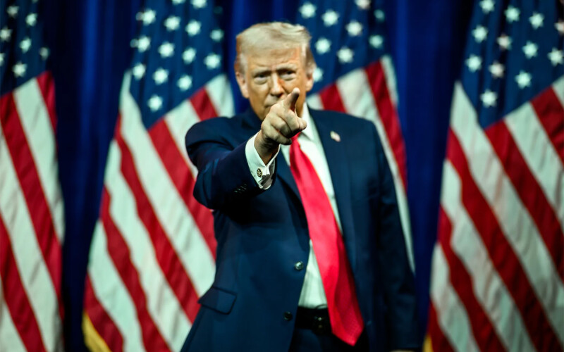 U.S. President Donald Trump pointing
