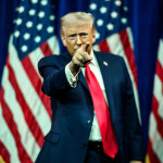 U.S. President Donald Trump pointing