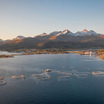 An aerial view of a Norwegian aquaculture operation