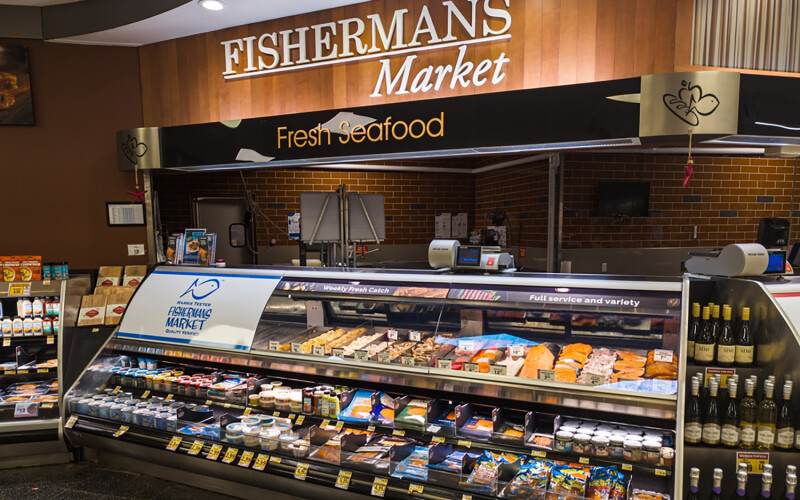 A seafood counter at a Harris Teeter grocery store in North Carolina
