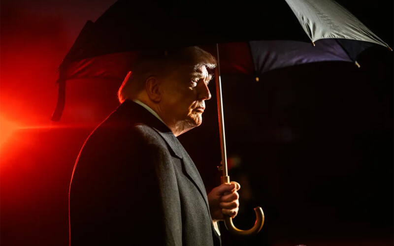 U.S. President Donald Trump with an umbrella