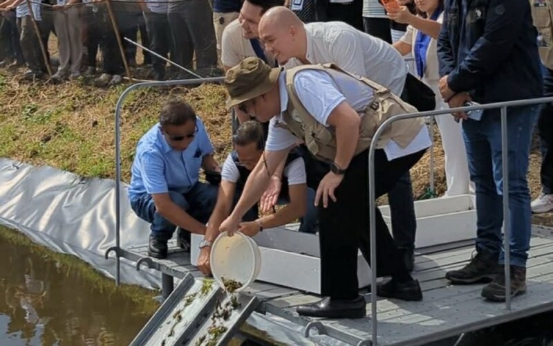 officials stock a pond with craylings