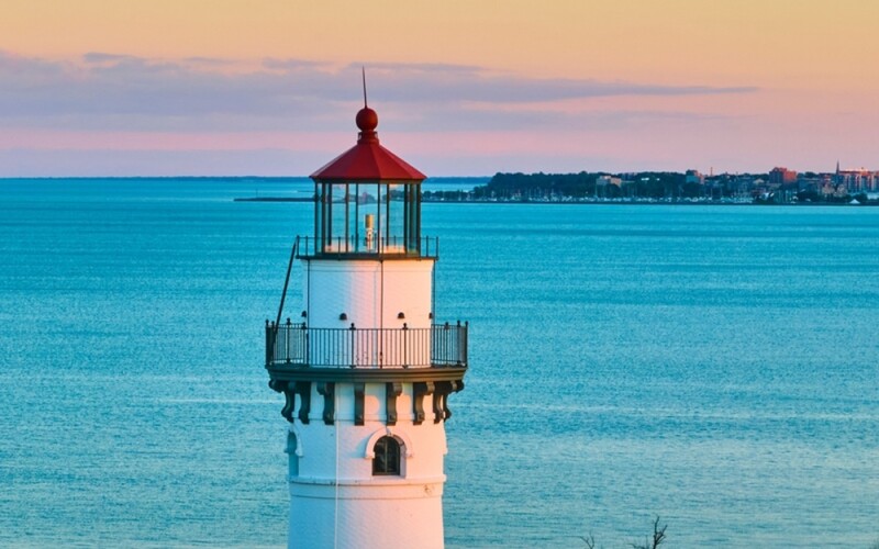 A lighthouse overlooking Lake Michigan