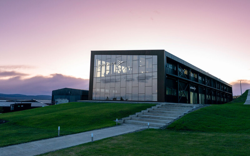 AquaChile's headquarters in Chile at sunset