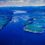 An aerial view of the Discovery Islands, British Columbia, Canada