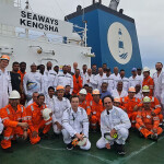 The crew of the La Pena after being rescued by the Seaways Kenosha